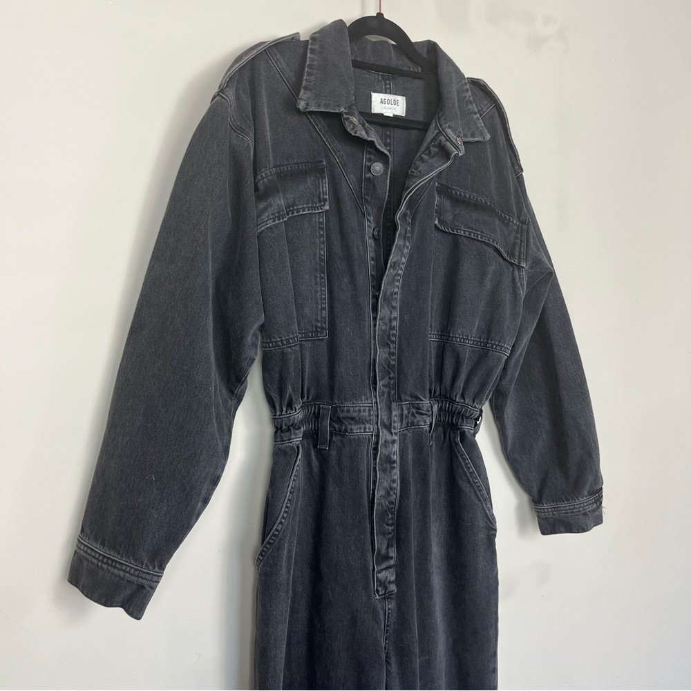 AGOLDE VIANKA DENIM UTILITY BUTTON UP JUMPSUIT LONG SLEEVE IN BLACK SIZE 10 - Picture 10 of 16
